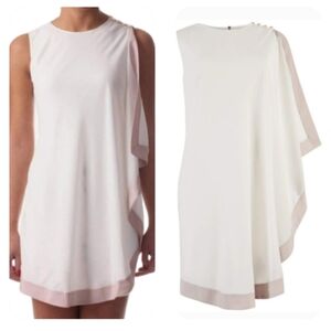 TED BAKER LONDON Bolty Asymmetric Drape Dress Ivory Pink US 4 UK 1 Rose Gold